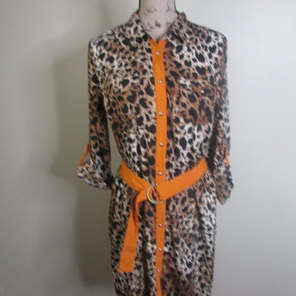 Olive & Oak Animal Print Dress M Orange Belt - Picture 2 of 12